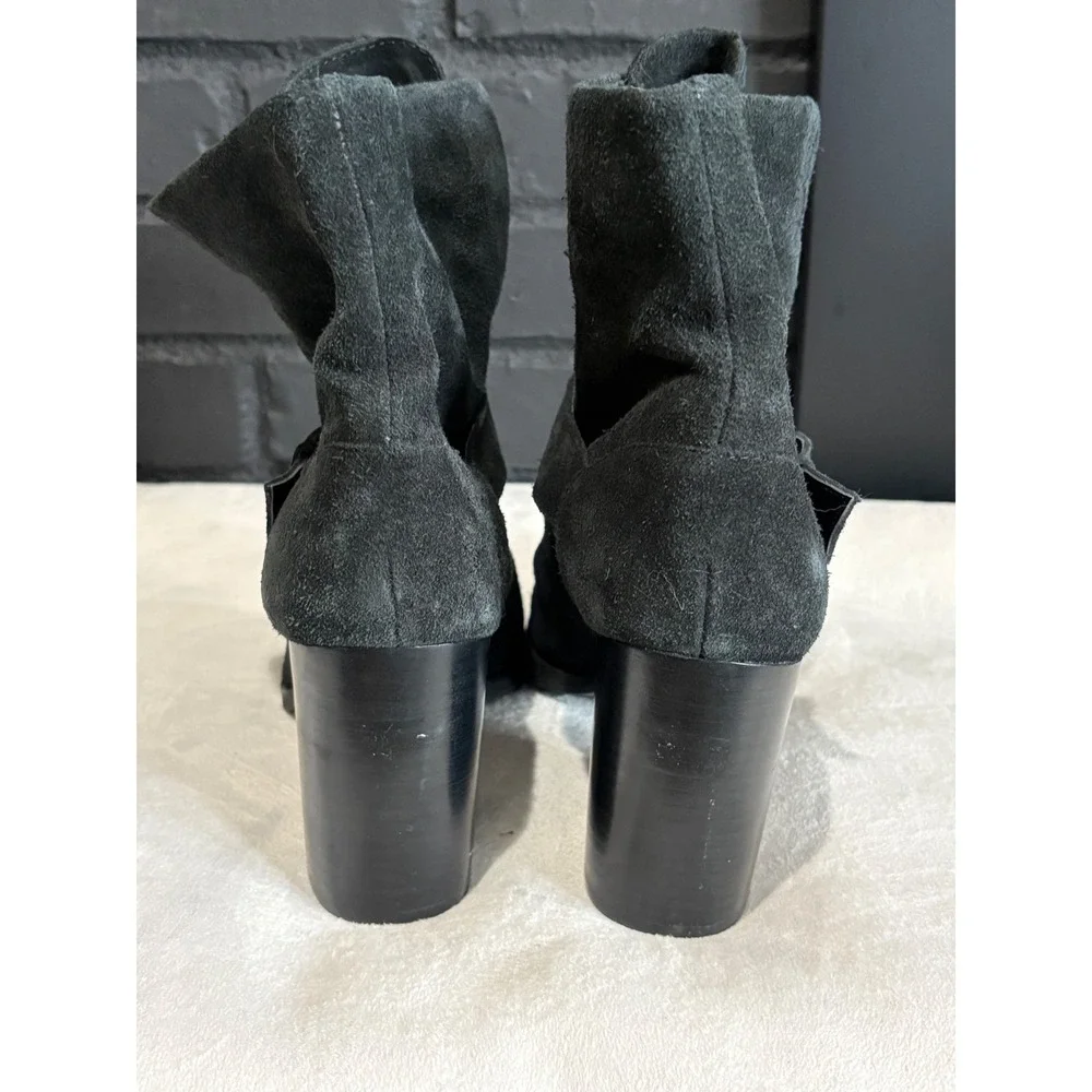 Isola Black Suede Buckle Ankle Boots Block Heel Slouchy Booties Womens Size 9M